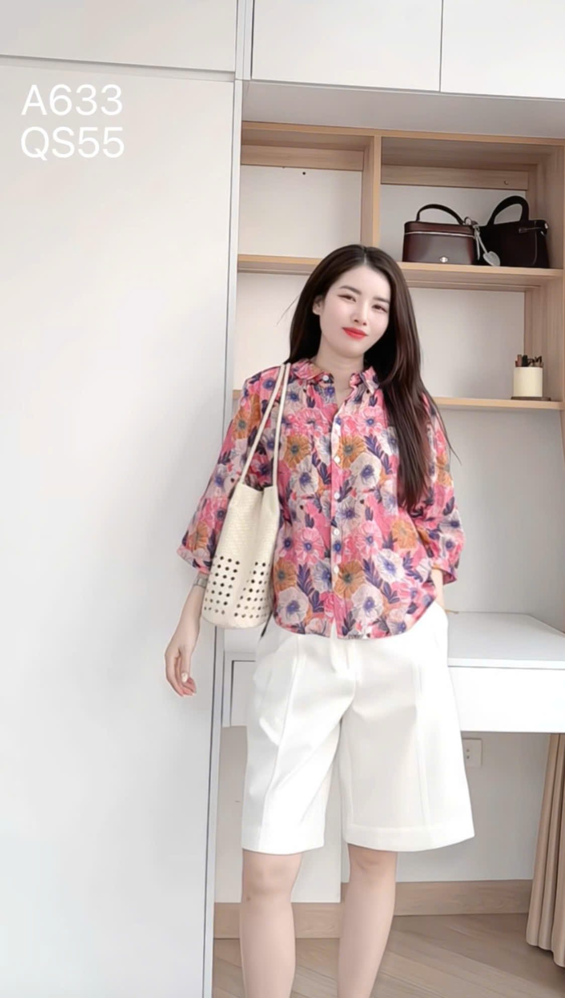A633 Áo sơ mi hoa tay lỡ