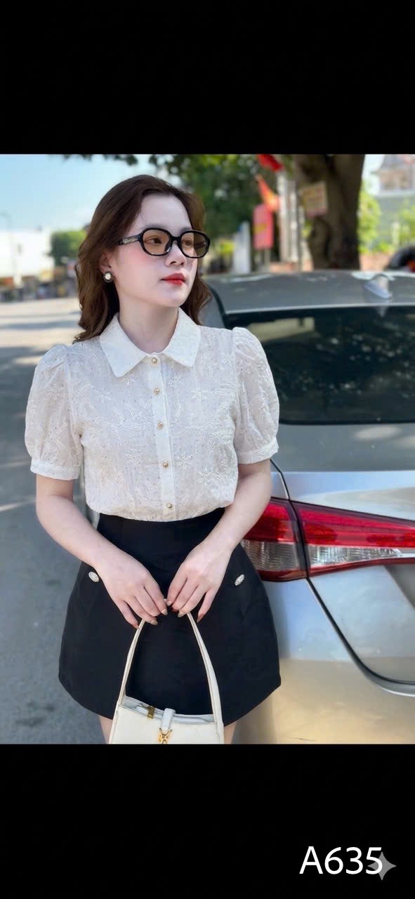 A635 Áo sơ mi đính đá tay bồng