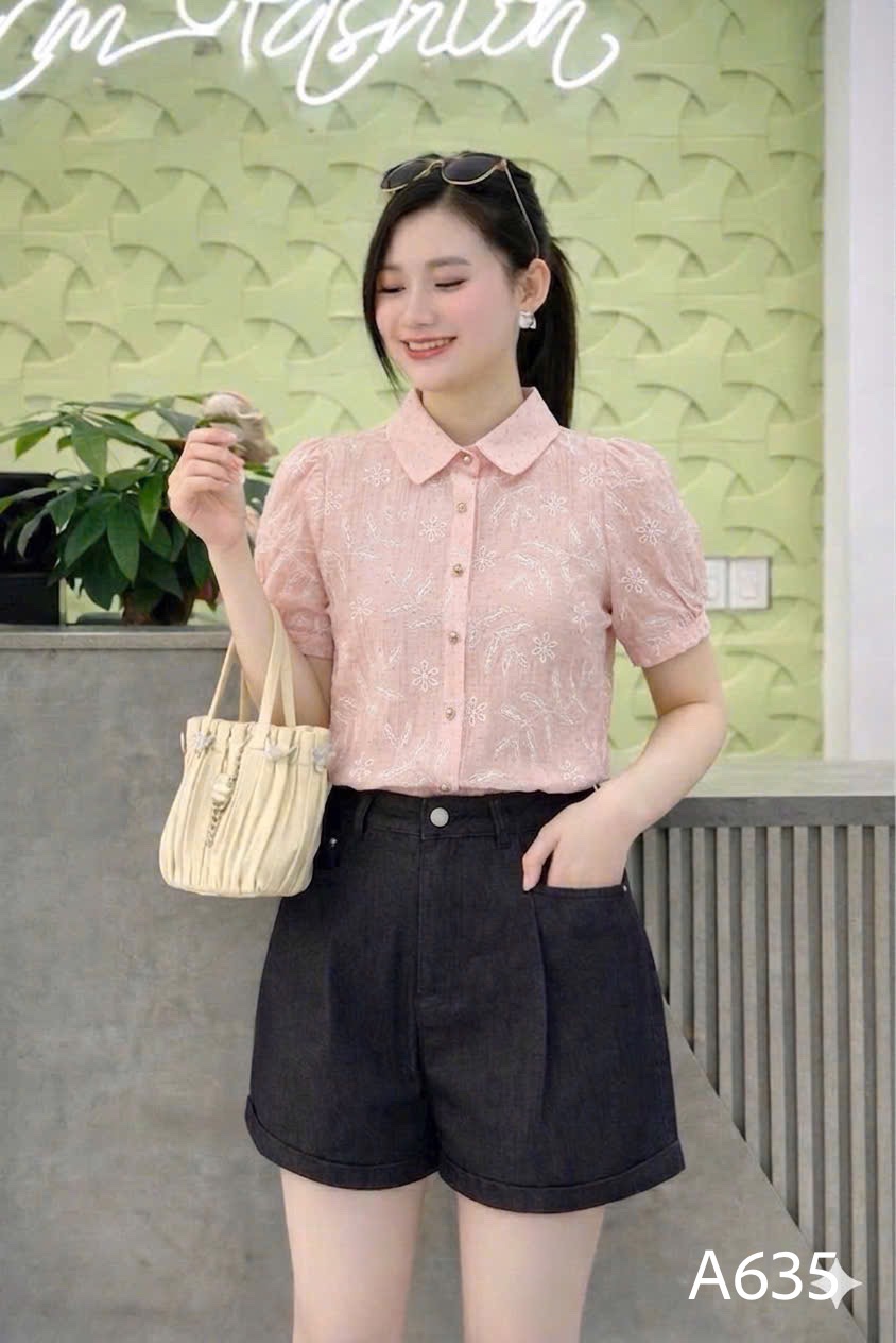 A635 Áo sơ mi đính đá tay bồng