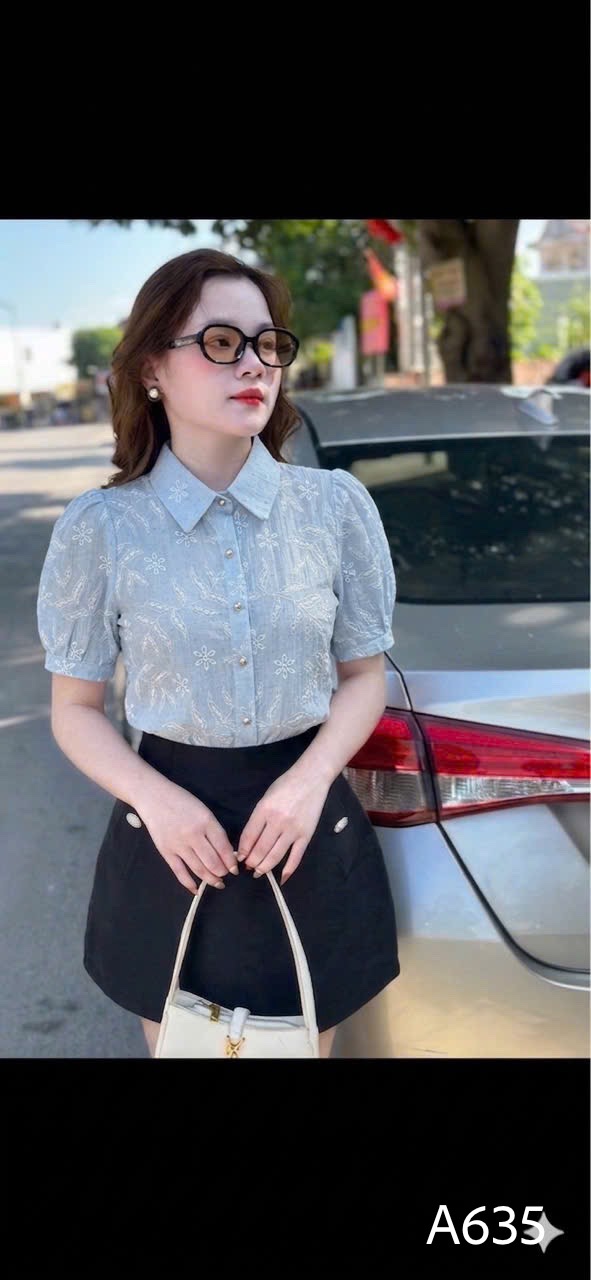 A635 Áo sơ mi đính đá tay bồng