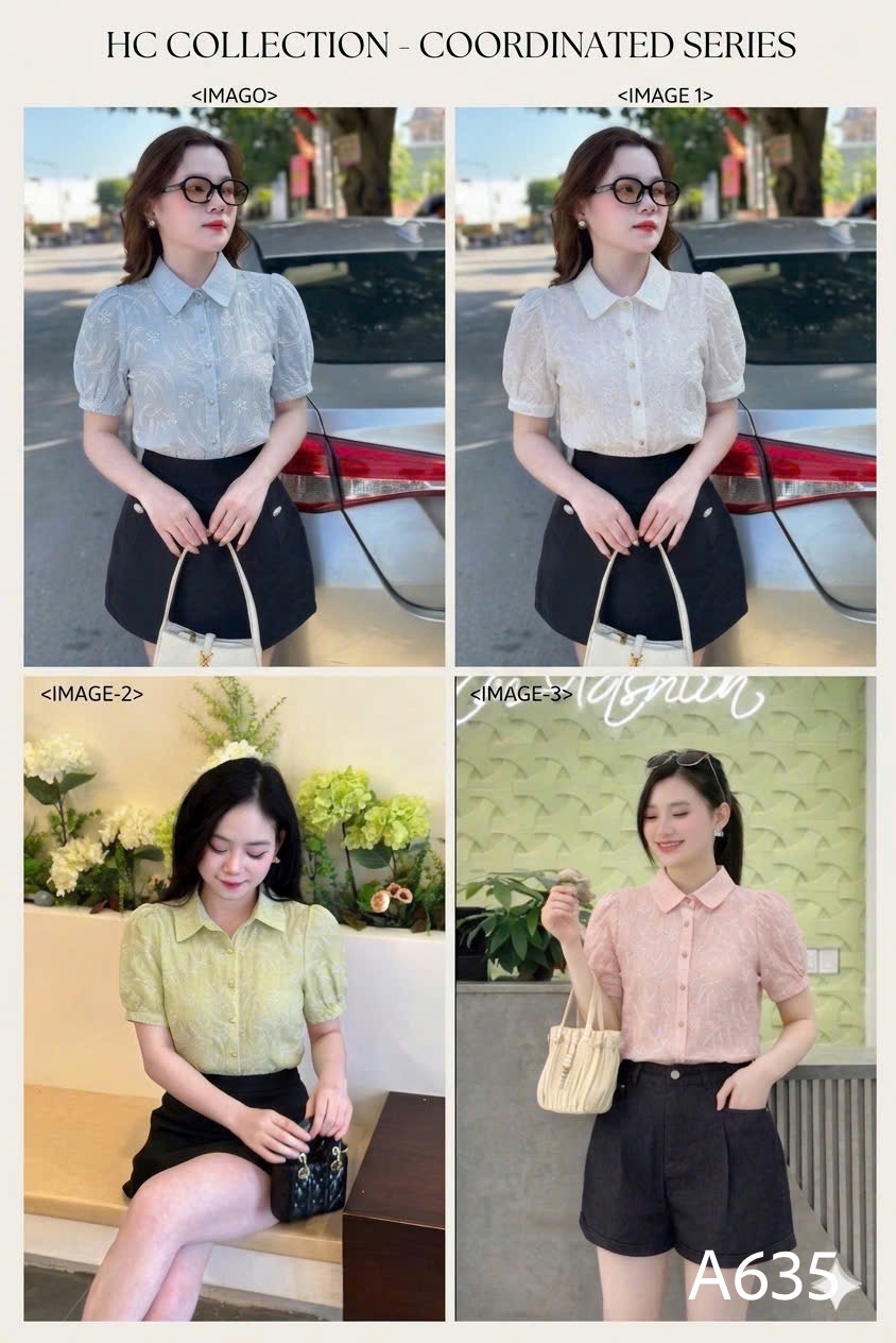 A635 Áo sơ mi đính đá tay bồng