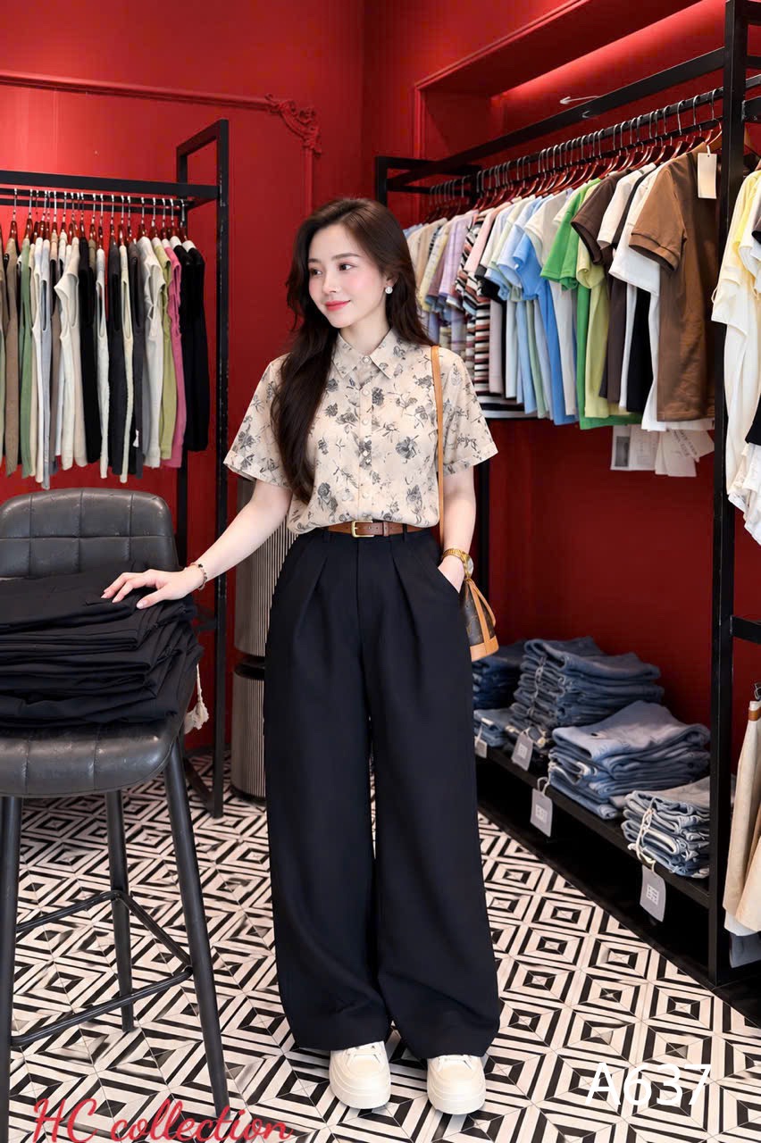 A637 Áo sơ mi hoa tay gập