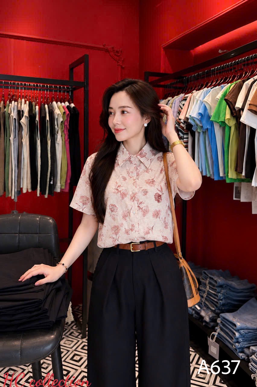 A637 Áo sơ mi hoa tay gập