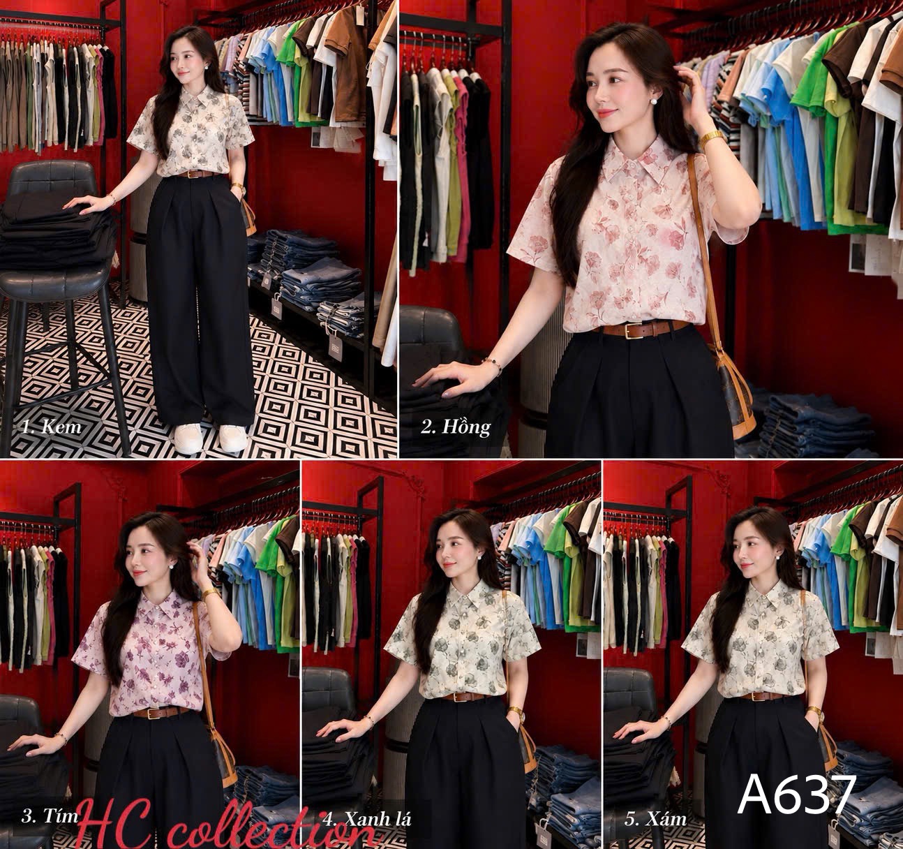 A637 Áo sơ mi hoa tay gập