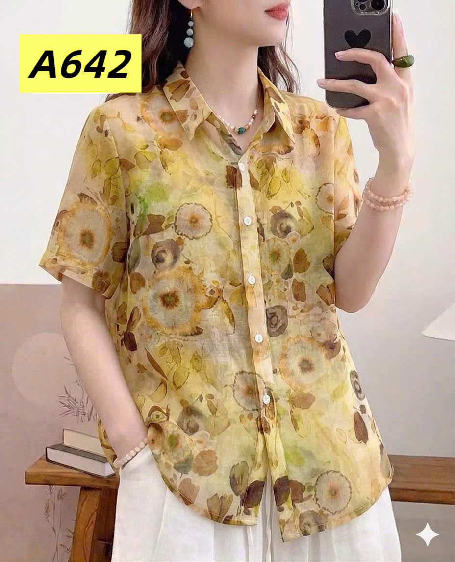 A642 Áo sơ mi họa tiết tay lỡ