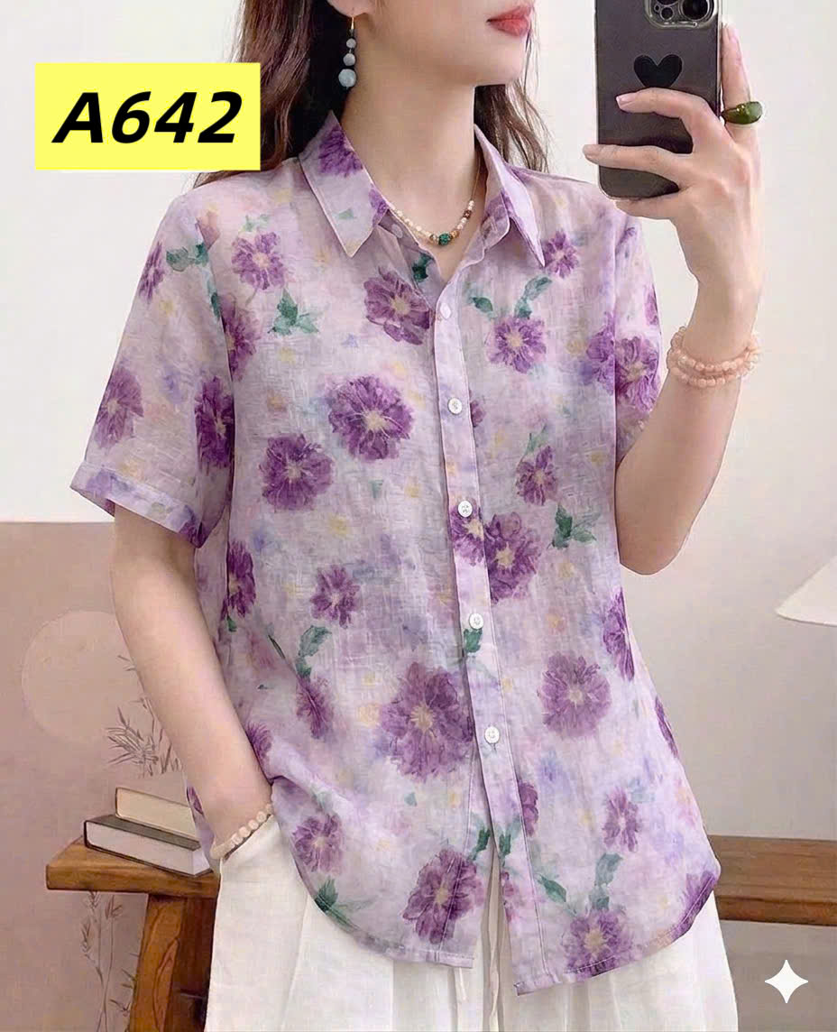 A642 Áo sơ mi họa tiết tay lỡ