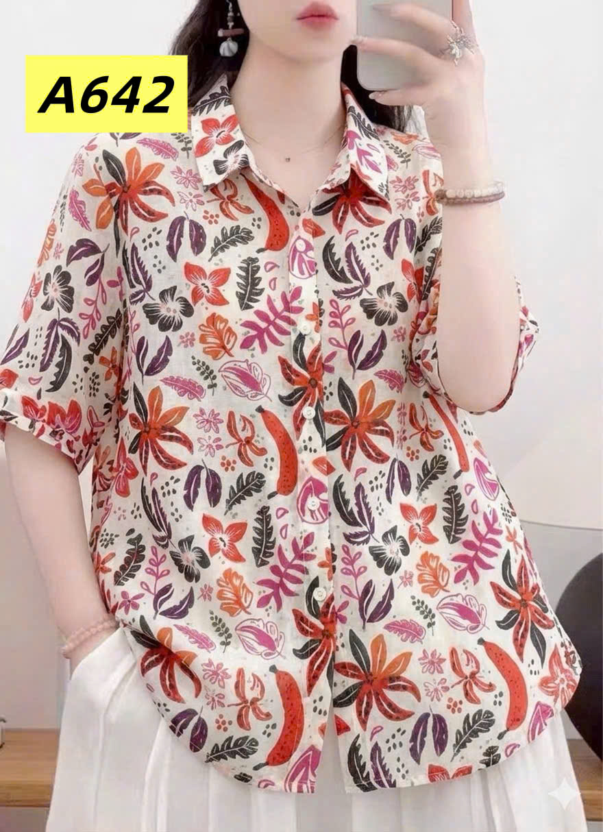A642 Áo sơ mi họa tiết tay lỡ