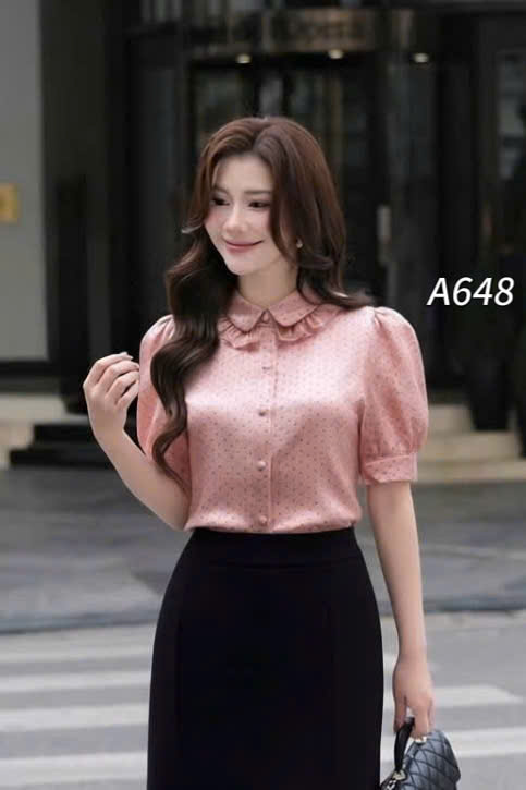 A648 Áo sơ mi cổ bèo chấm bi