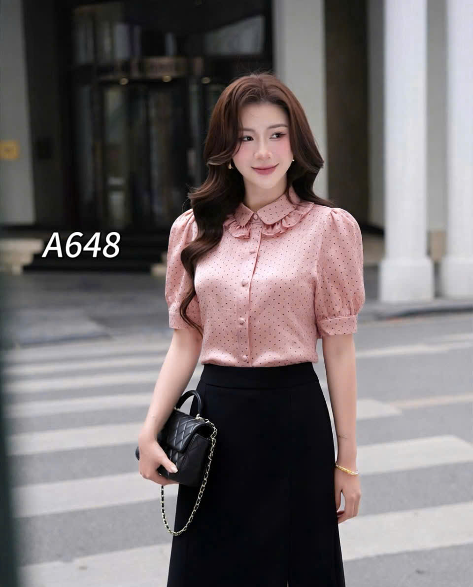A648 Áo sơ mi cổ bèo chấm bi