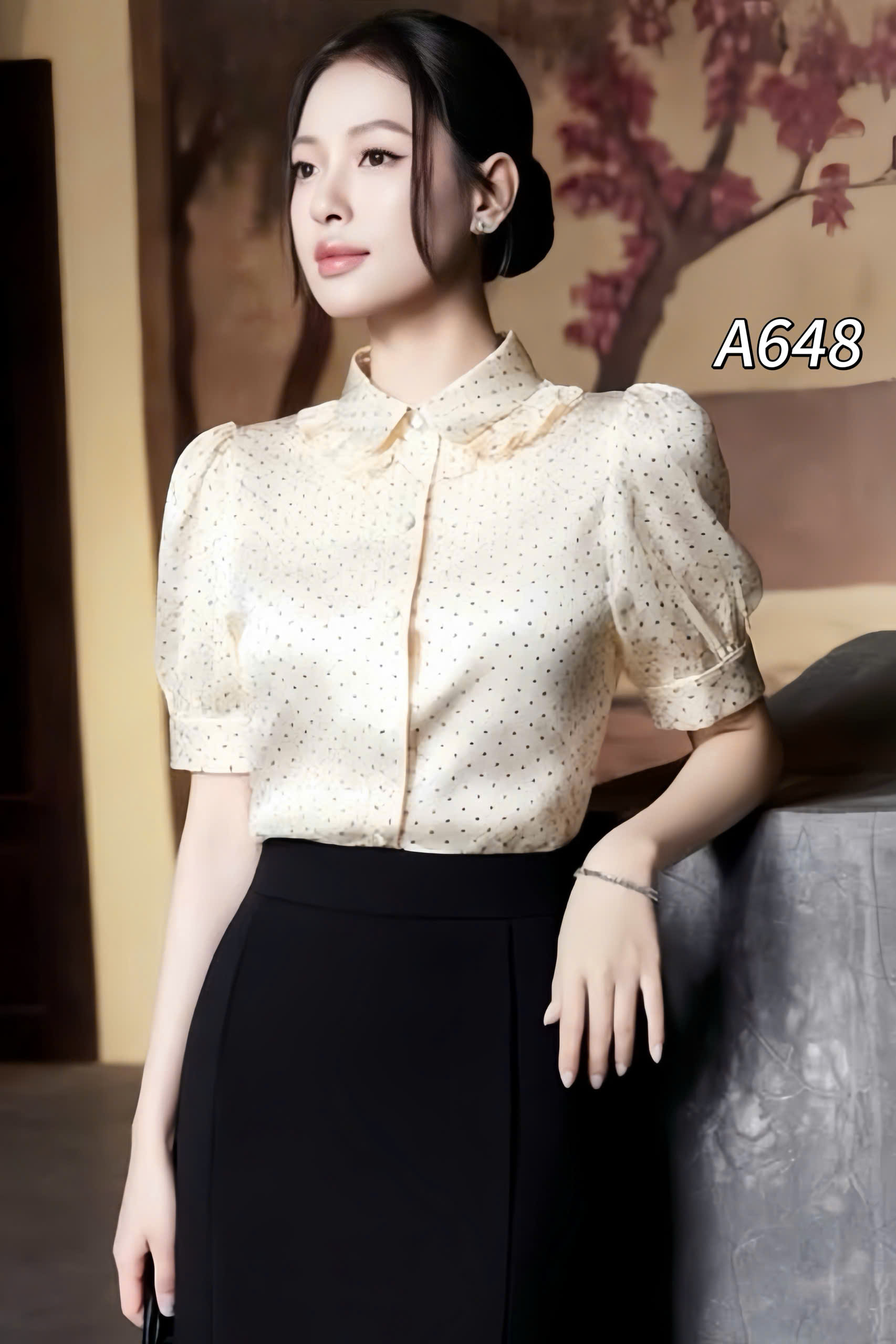 A648 Áo sơ mi cổ bèo chấm bi
