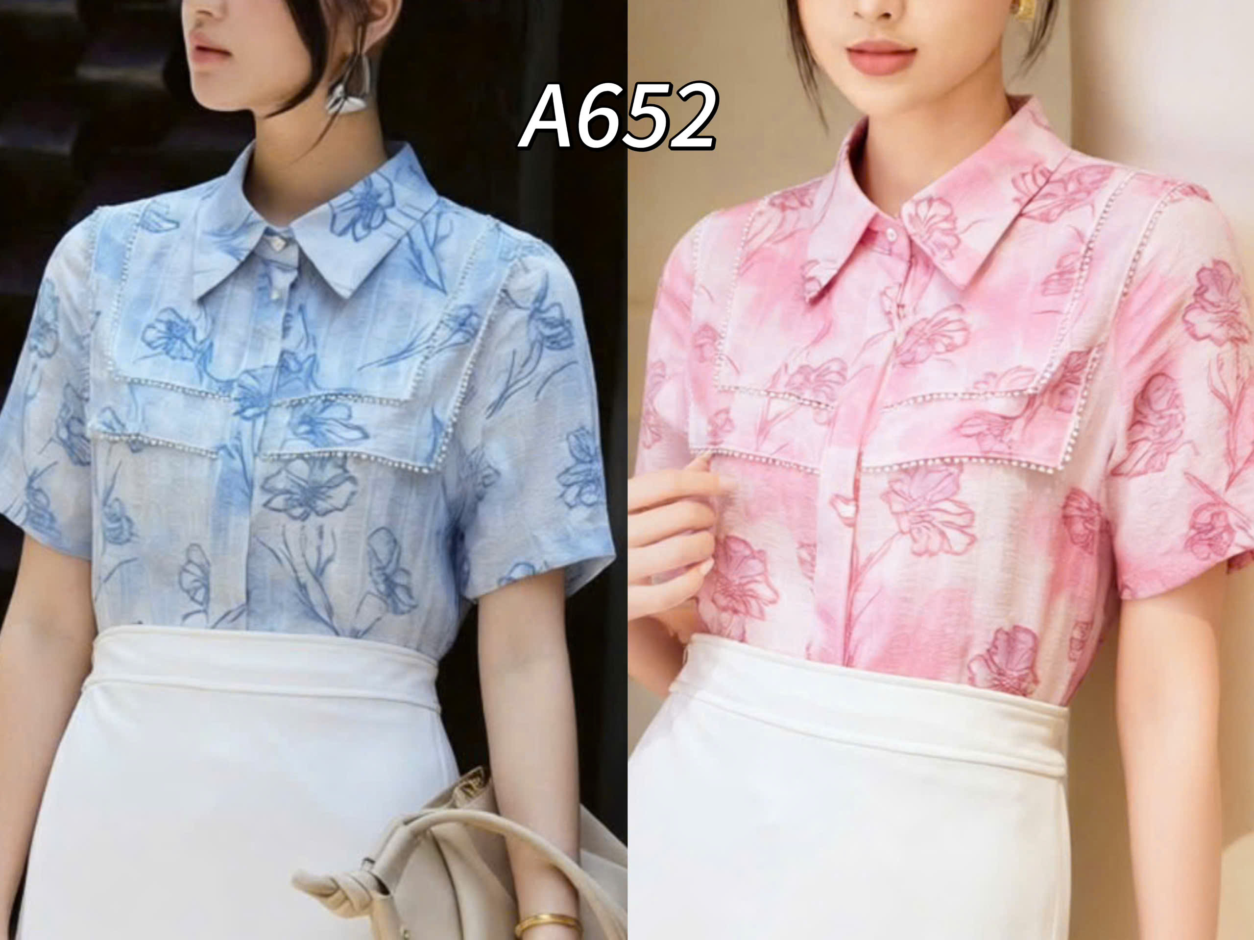 A652 Áo sơ mi hoa cổ vuông