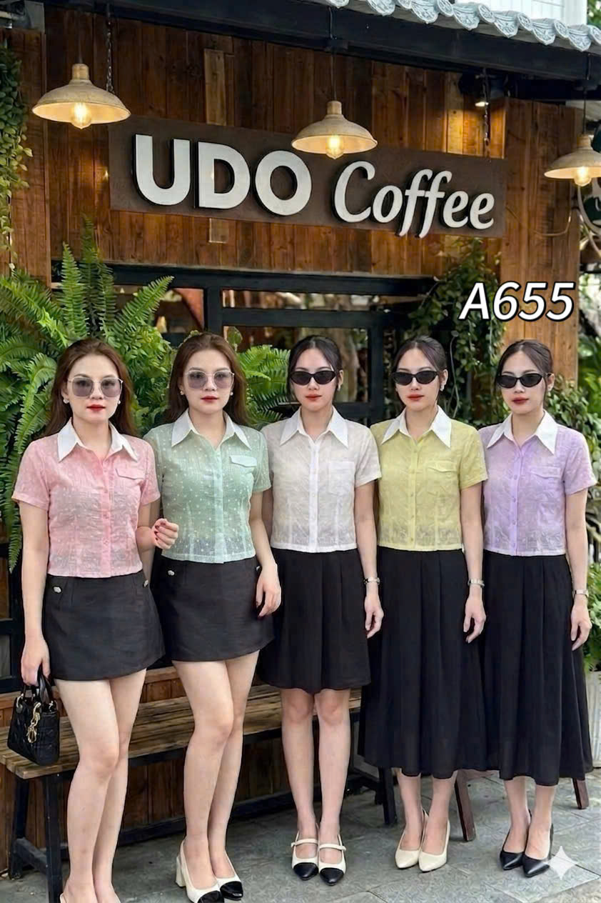 A655 Áo sơ mi cổ trắng túi cơi
