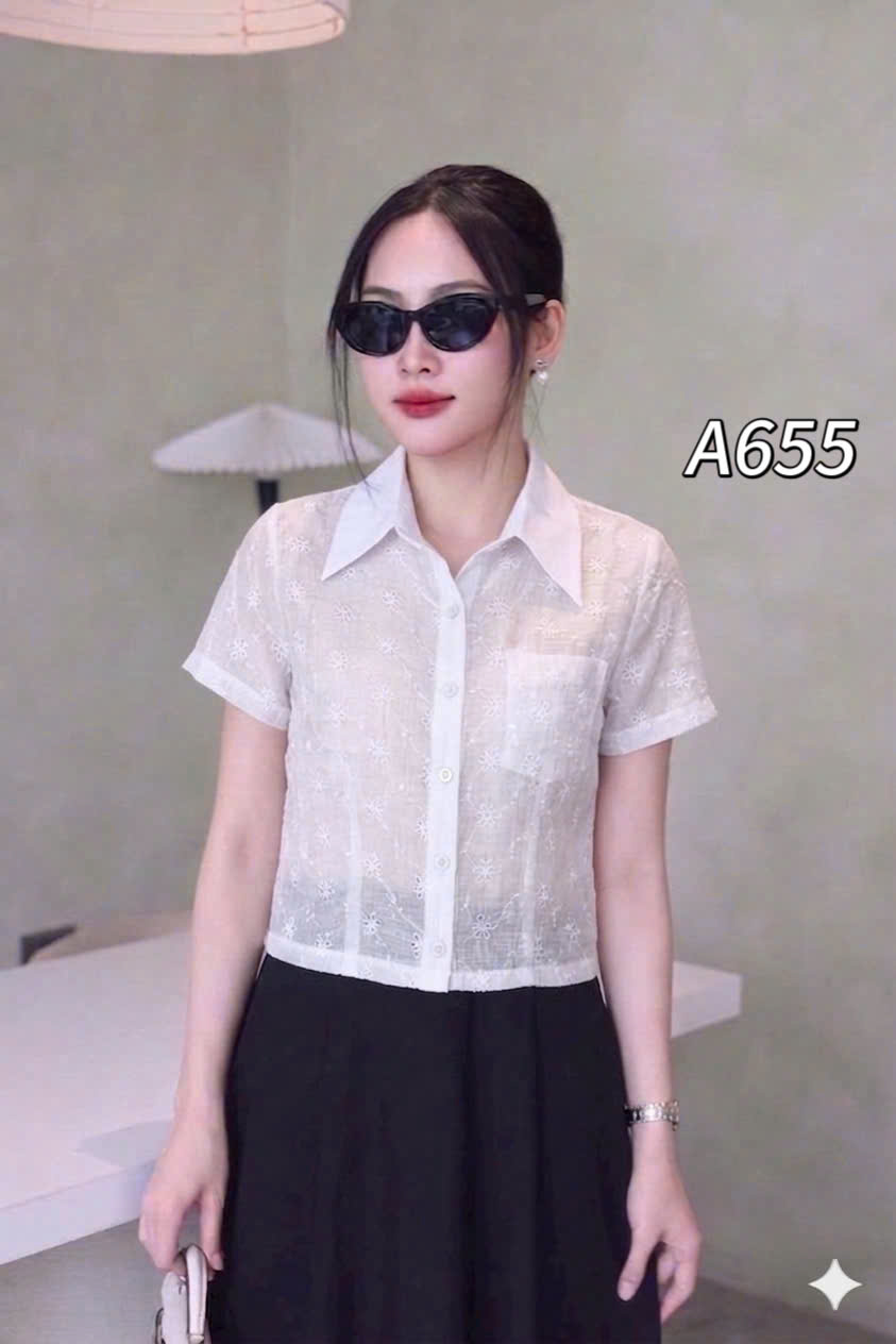 A655 Áo sơ mi cổ trắng túi cơi