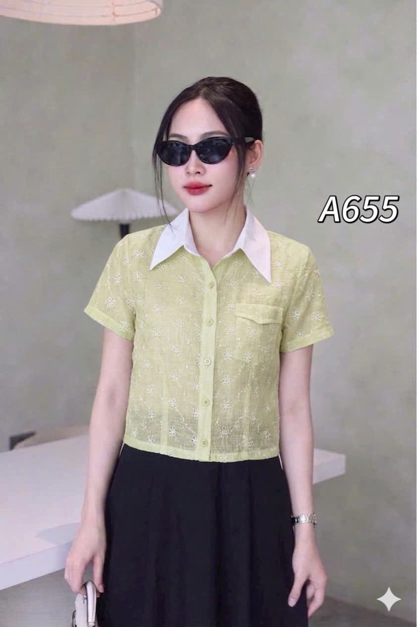 A655 Áo sơ mi cổ trắng túi cơi
