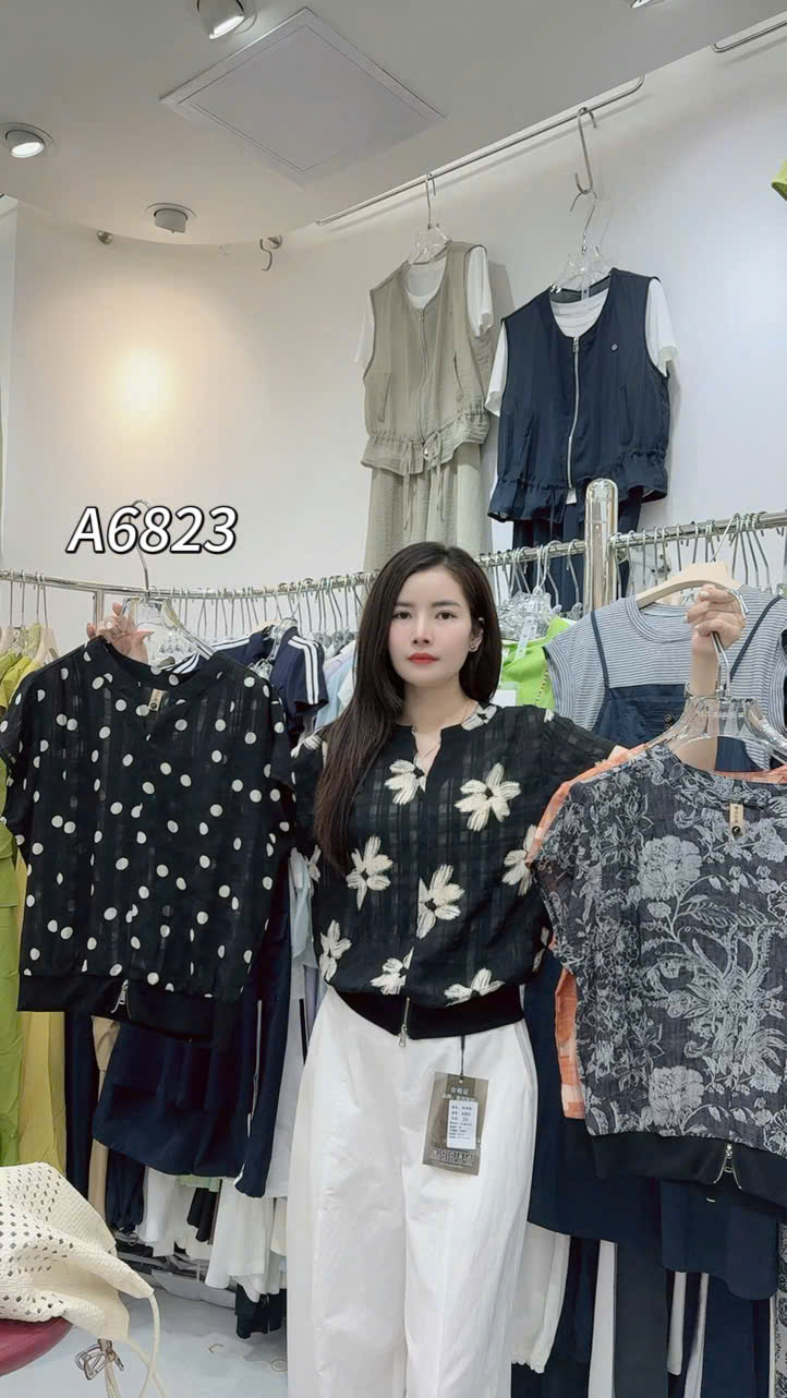 A6823 Áo sơ mi cổ V khóa kéo