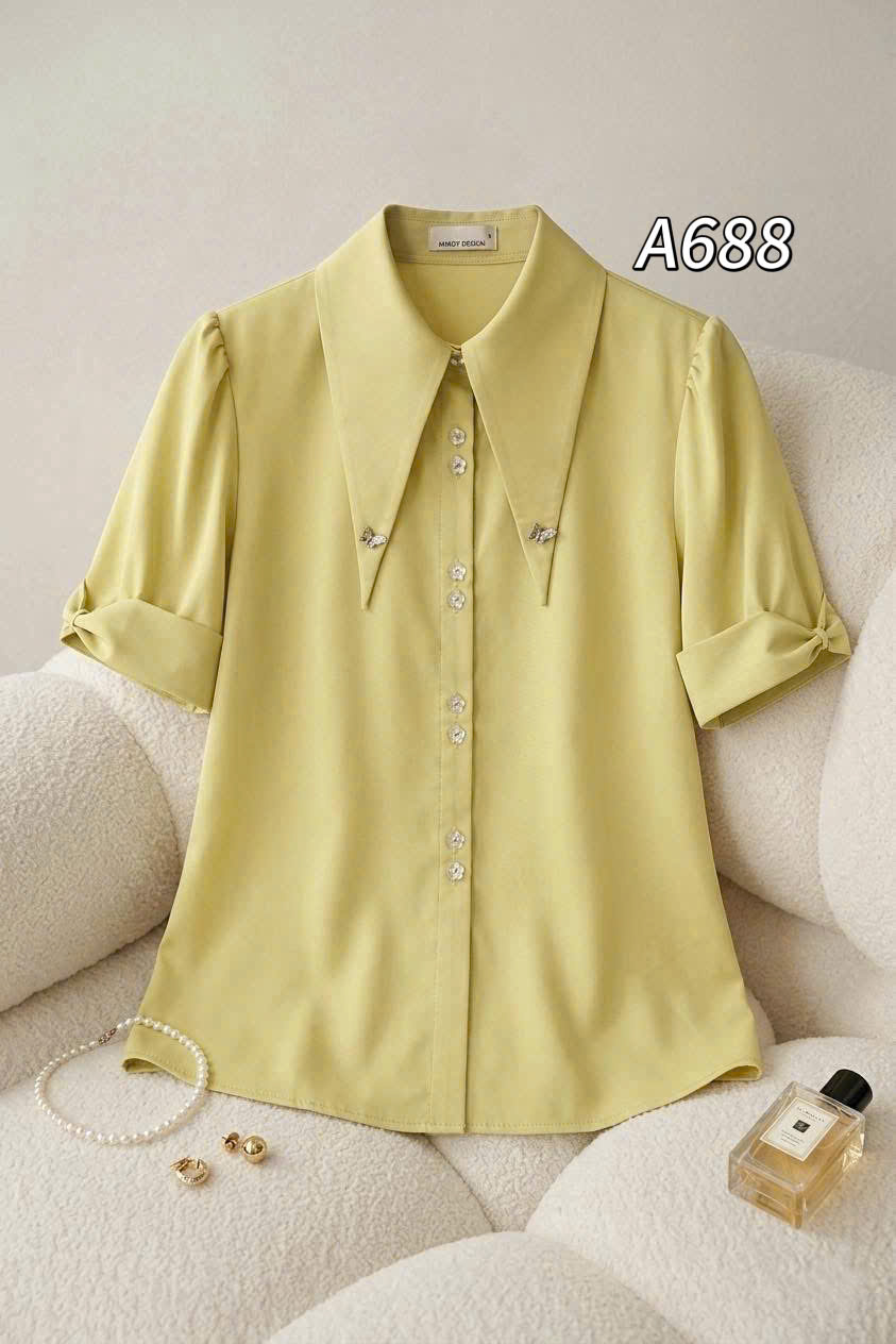 A688 Áo sơ mi cổ nhọn cúc hoa