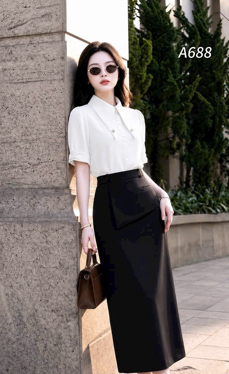 A688 Áo sơ mi cổ nhọn cúc hoa