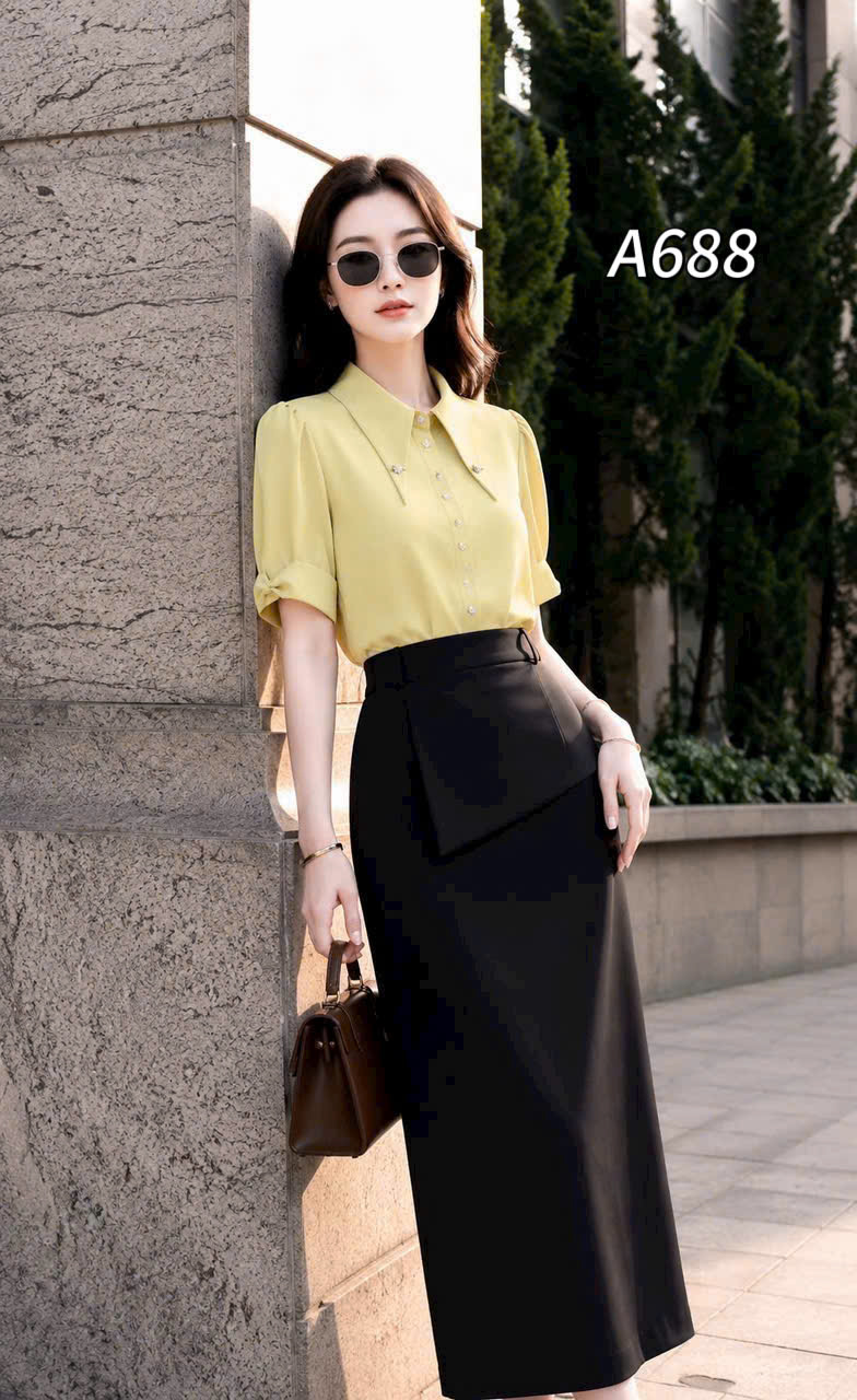 A688 Áo sơ mi cổ nhọn cúc hoa