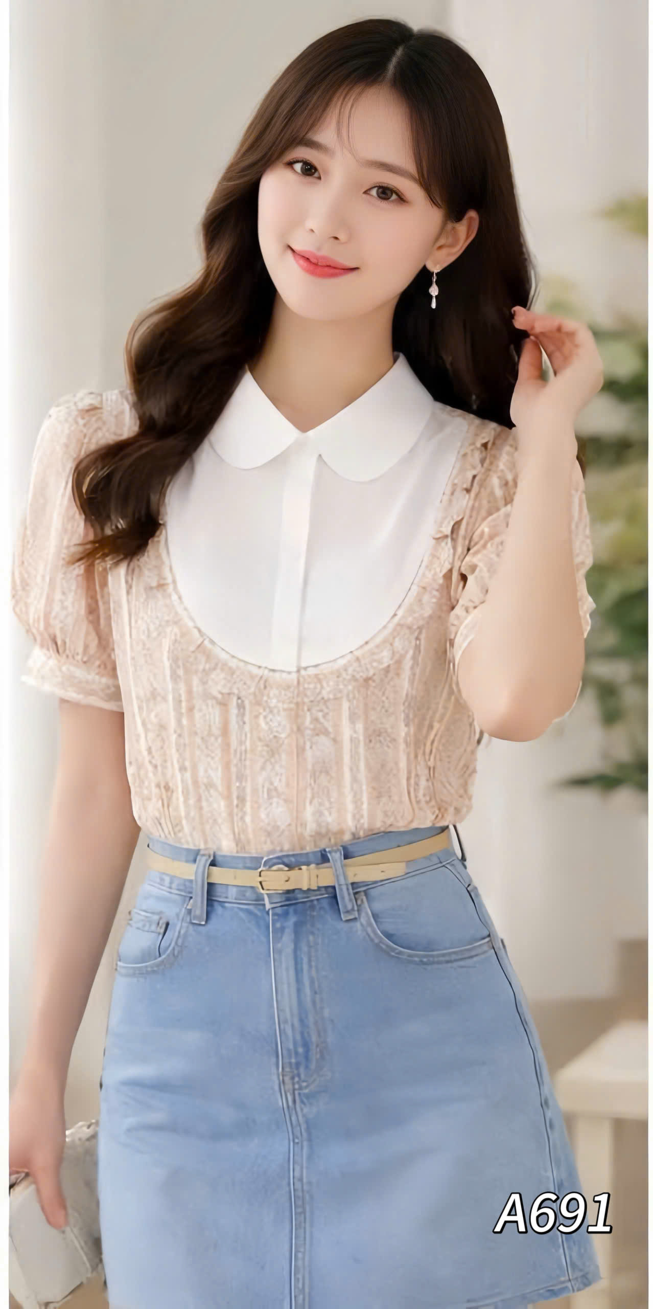 A691 Áo sơ mi cổ yếm tay bồng