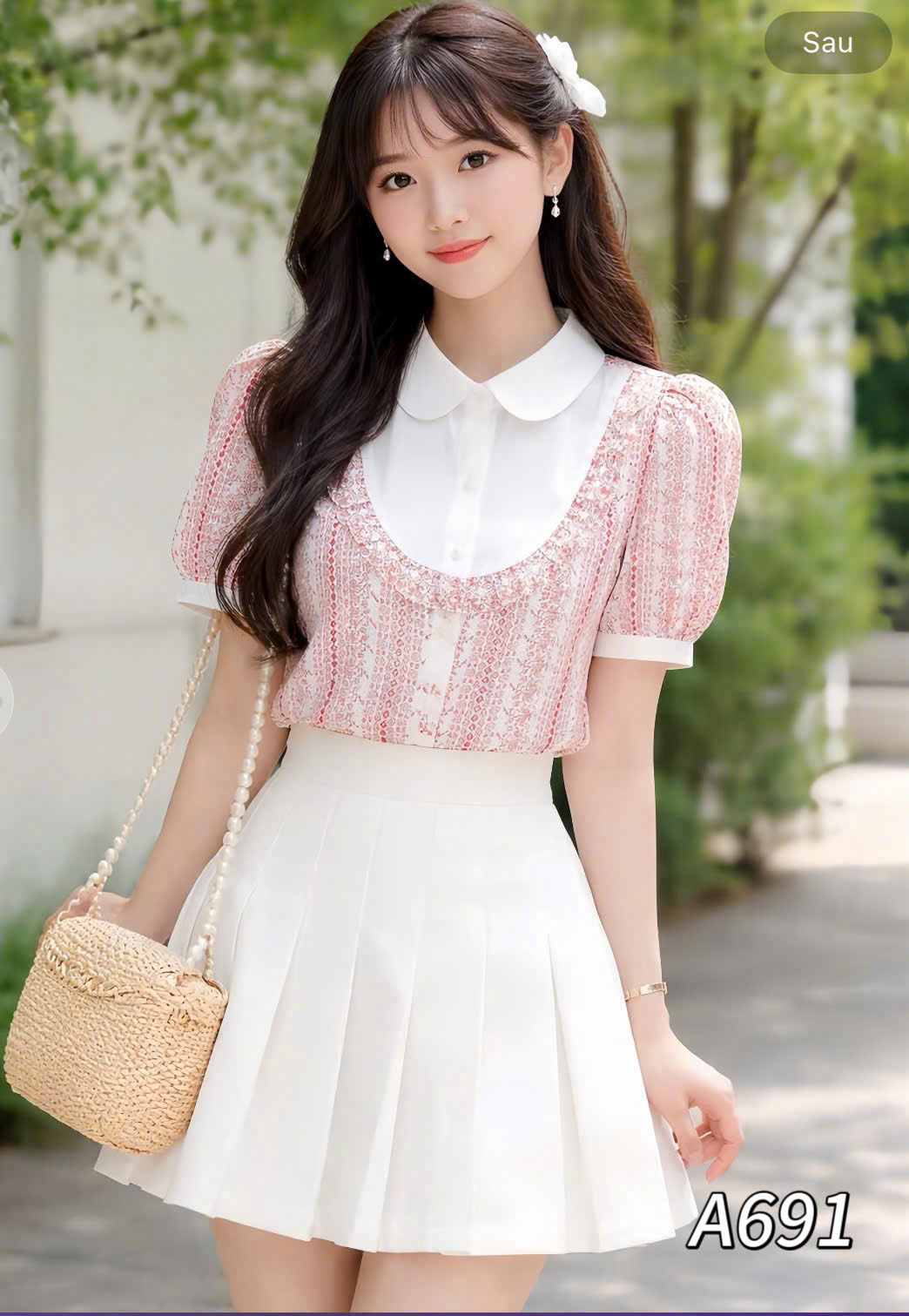 A691 Áo sơ mi cổ yếm tay bồng