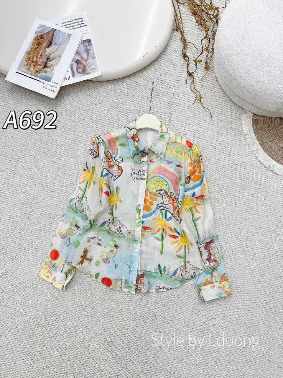 A692 Áo sơ mi họa tiết dài tay