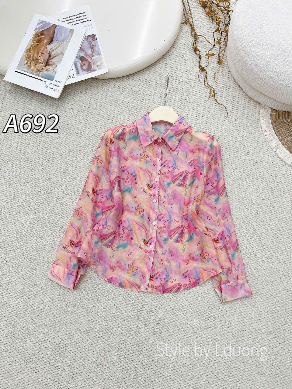 A692 Áo sơ mi họa tiết dài tay