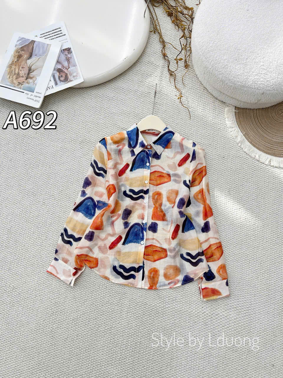 A692 Áo sơ mi họa tiết dài tay