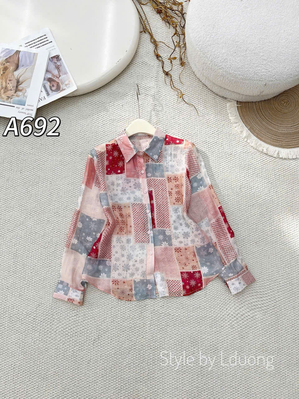 A692 Áo sơ mi họa tiết dài tay