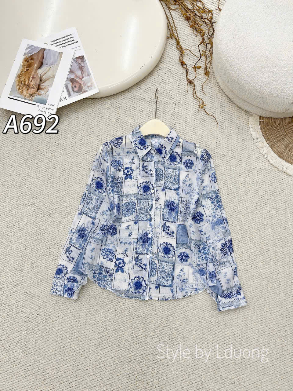 A692 Áo sơ mi họa tiết dài tay