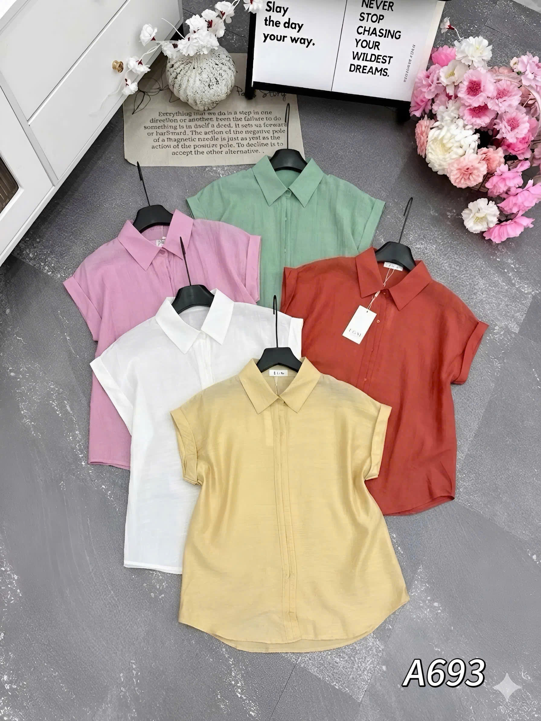 A693 Áo sơ mi cộc tay giấu cúc
