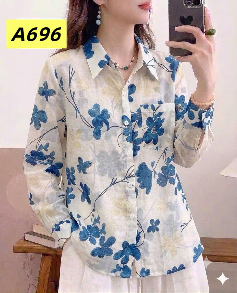 A696 Áo sơ mi họa tiết có túi