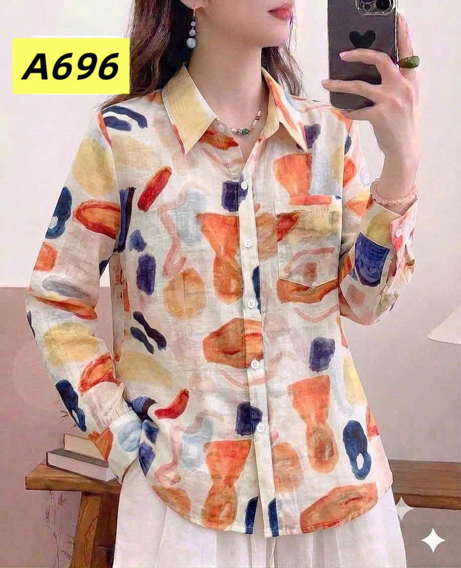 A696 Áo sơ mi họa tiết có túi