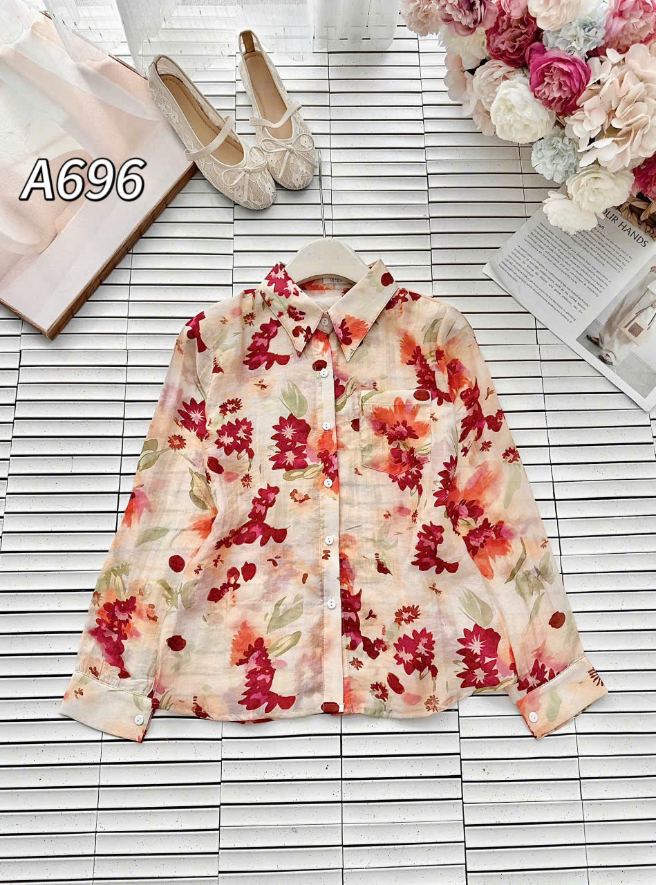 A696 Áo sơ mi họa tiết có túi