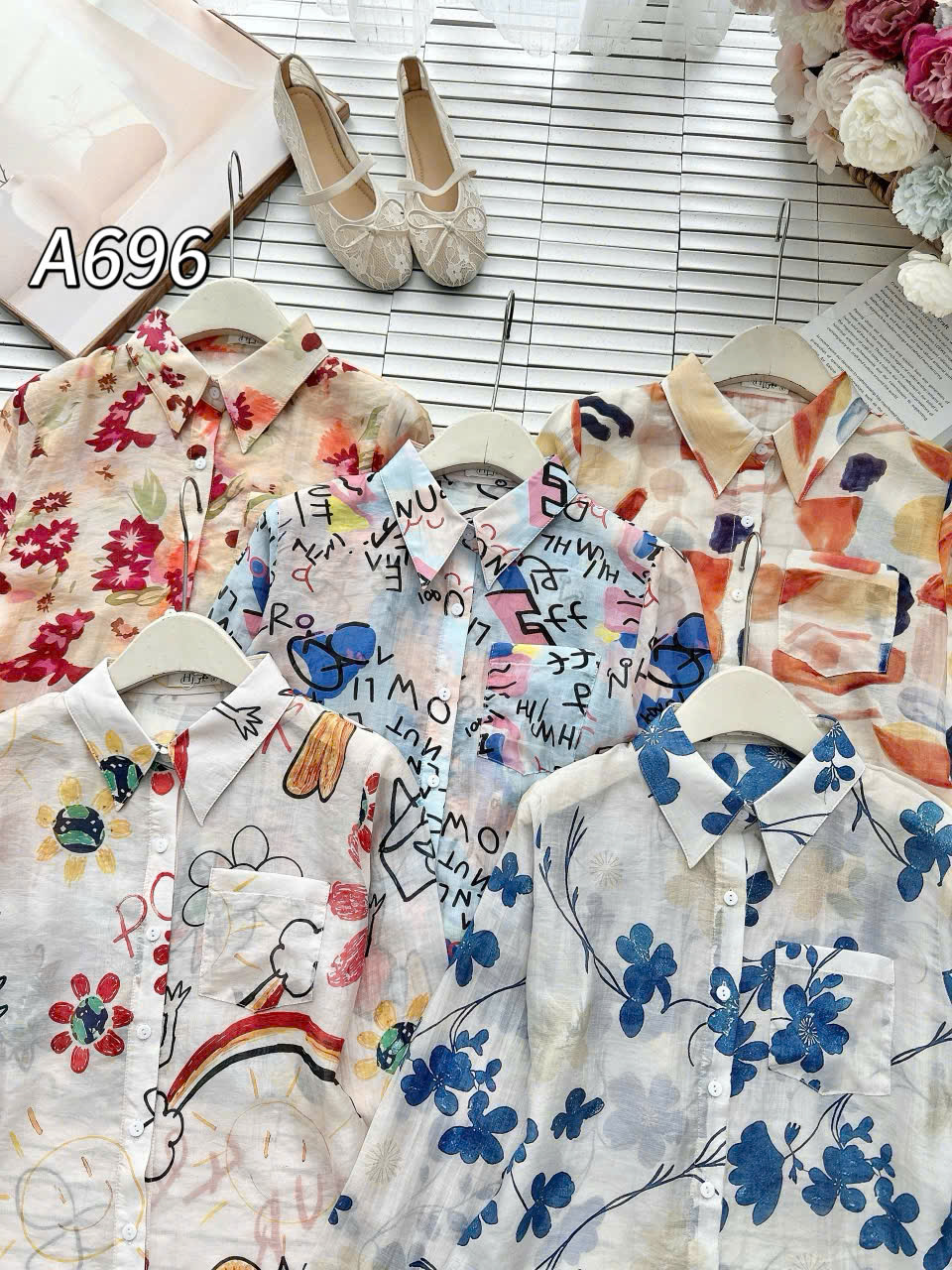 A696 Áo sơ mi họa tiết có túi