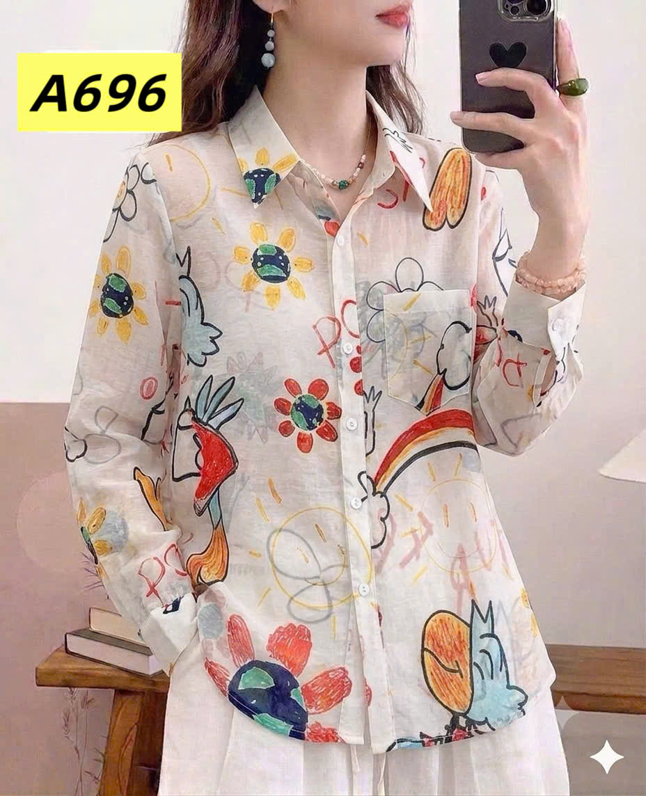 A696 Áo sơ mi họa tiết có túi