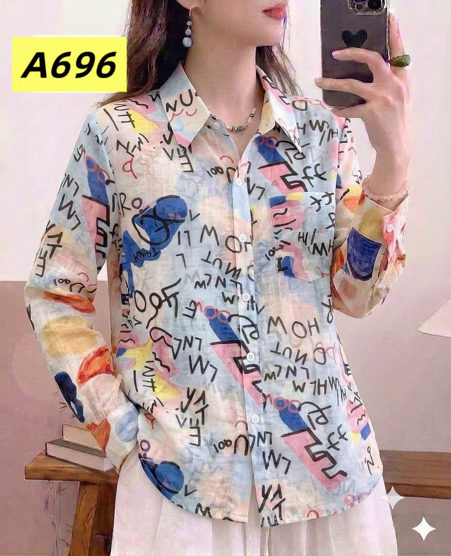 A696 Áo sơ mi họa tiết có túi