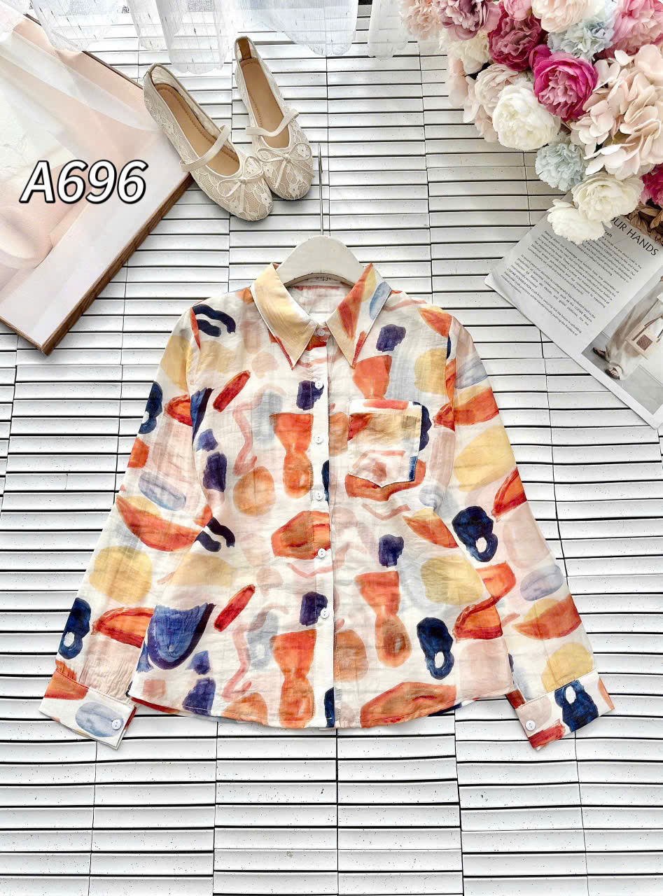 A696 Áo sơ mi họa tiết có túi