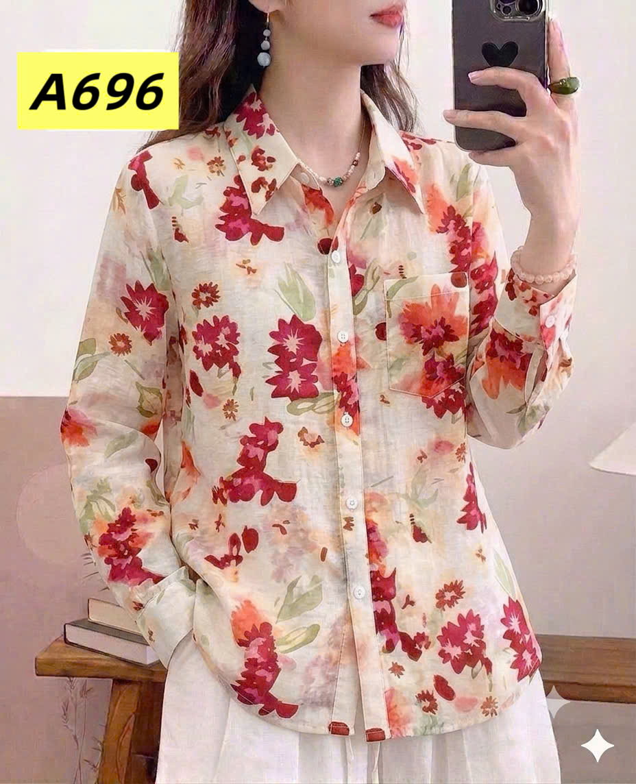 A696 Áo sơ mi họa tiết có túi