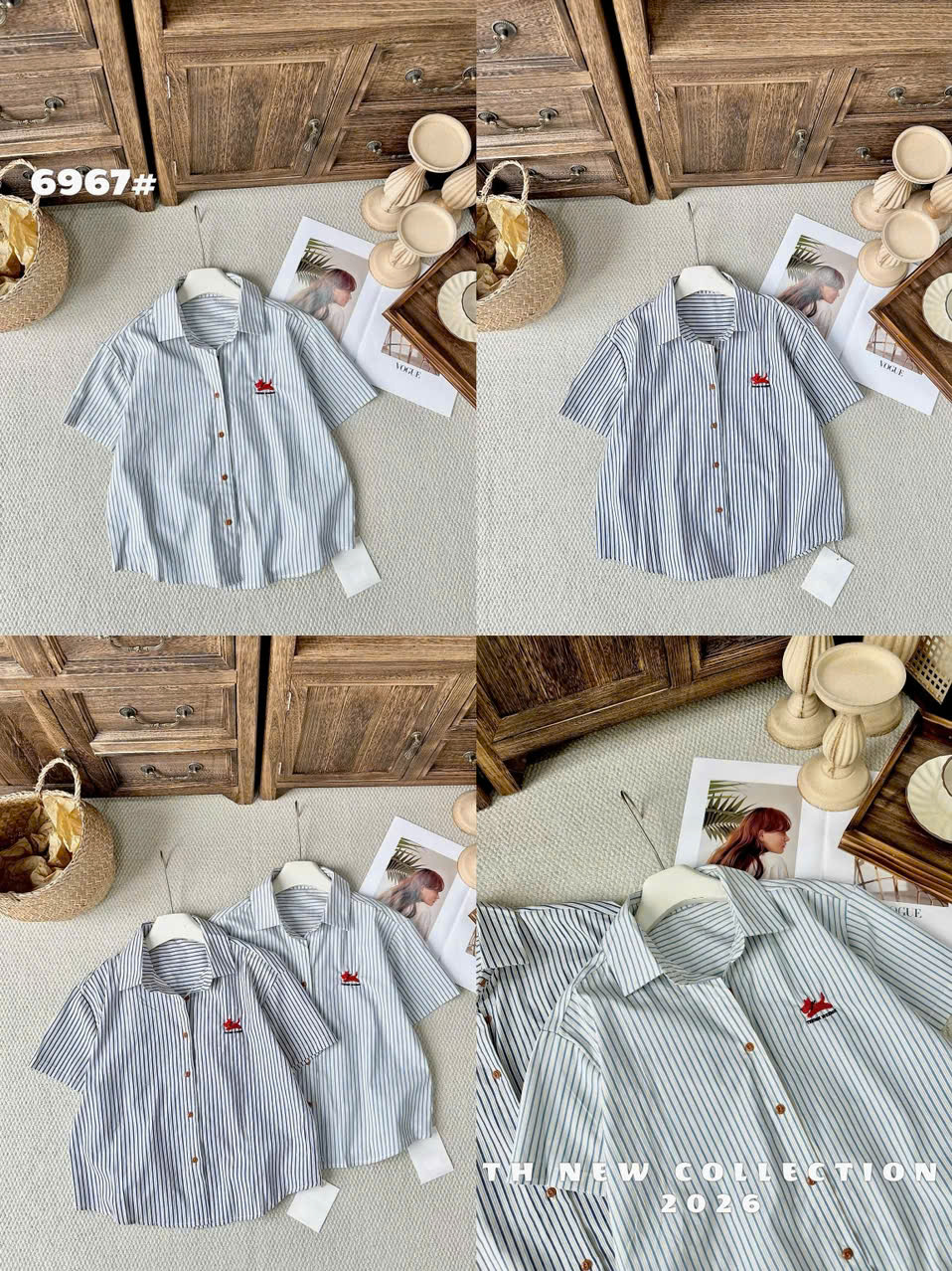 A6967 Áo sơ mi kẻ thêu cún