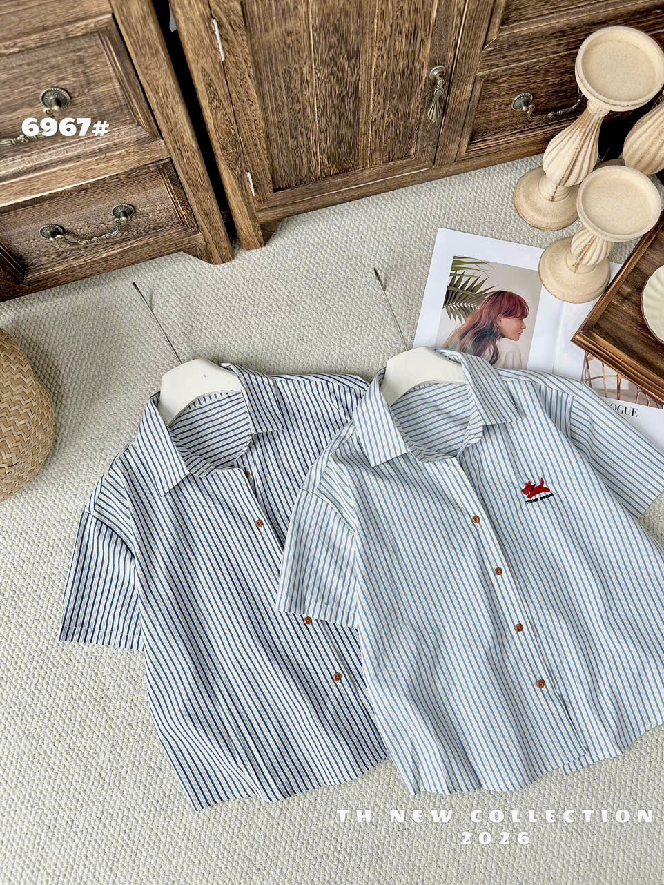 A6967 Áo sơ mi kẻ thêu cún