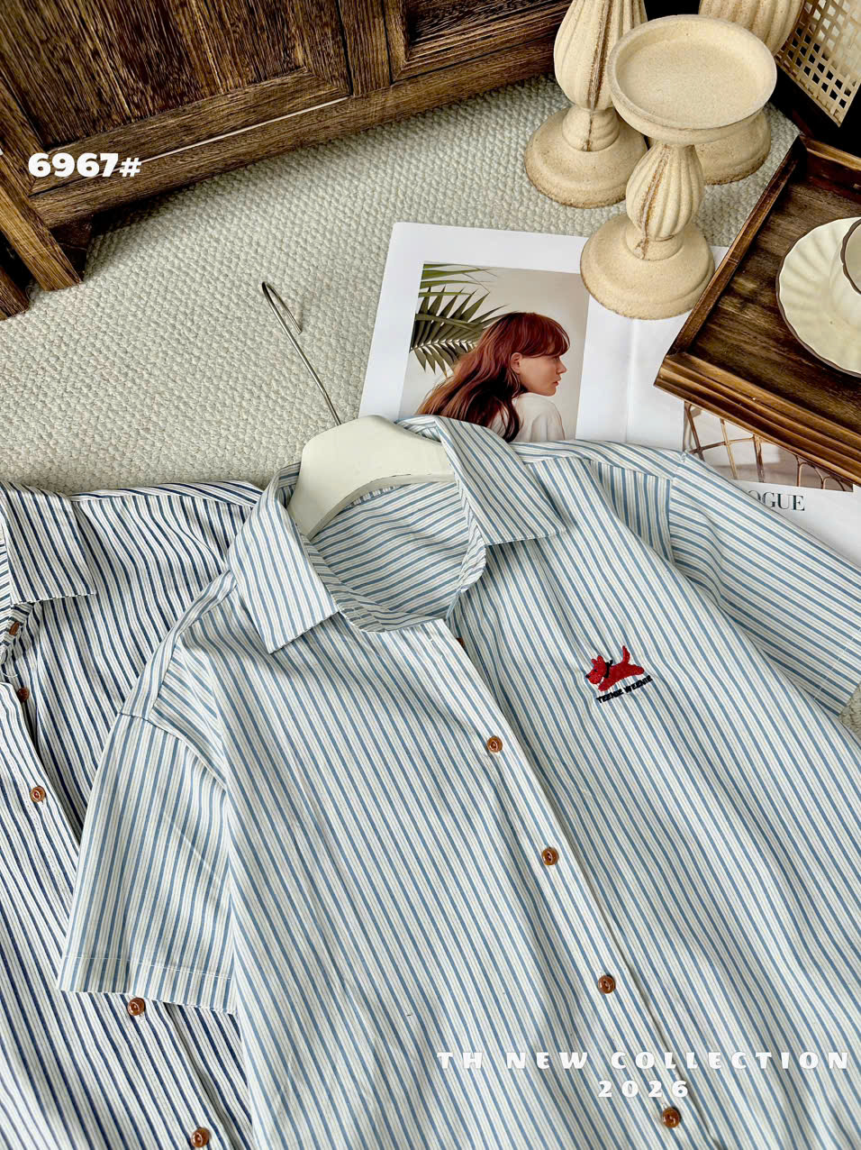 A6967 Áo sơ mi kẻ thêu cún
