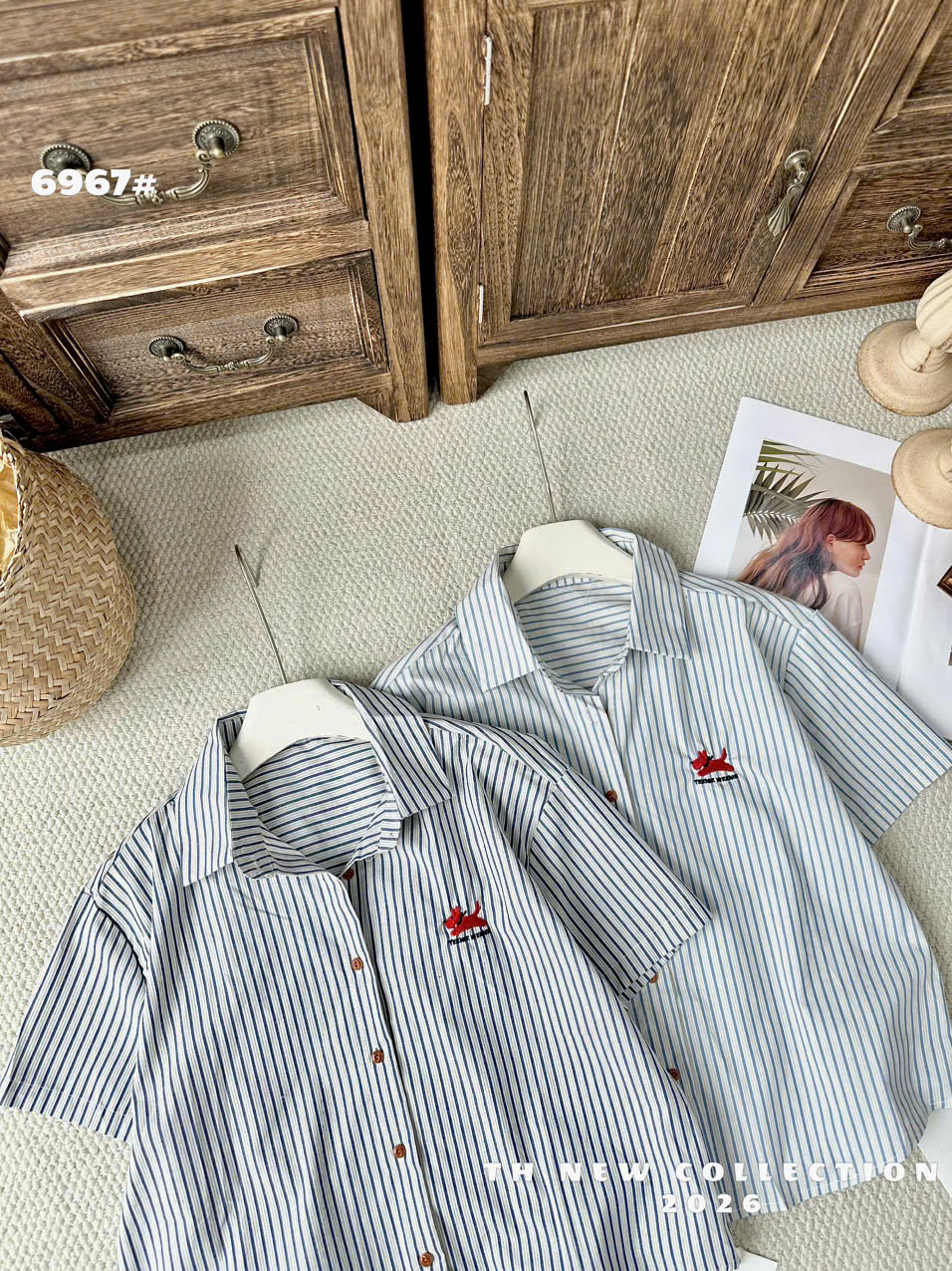 A6967 Áo sơ mi kẻ thêu cún