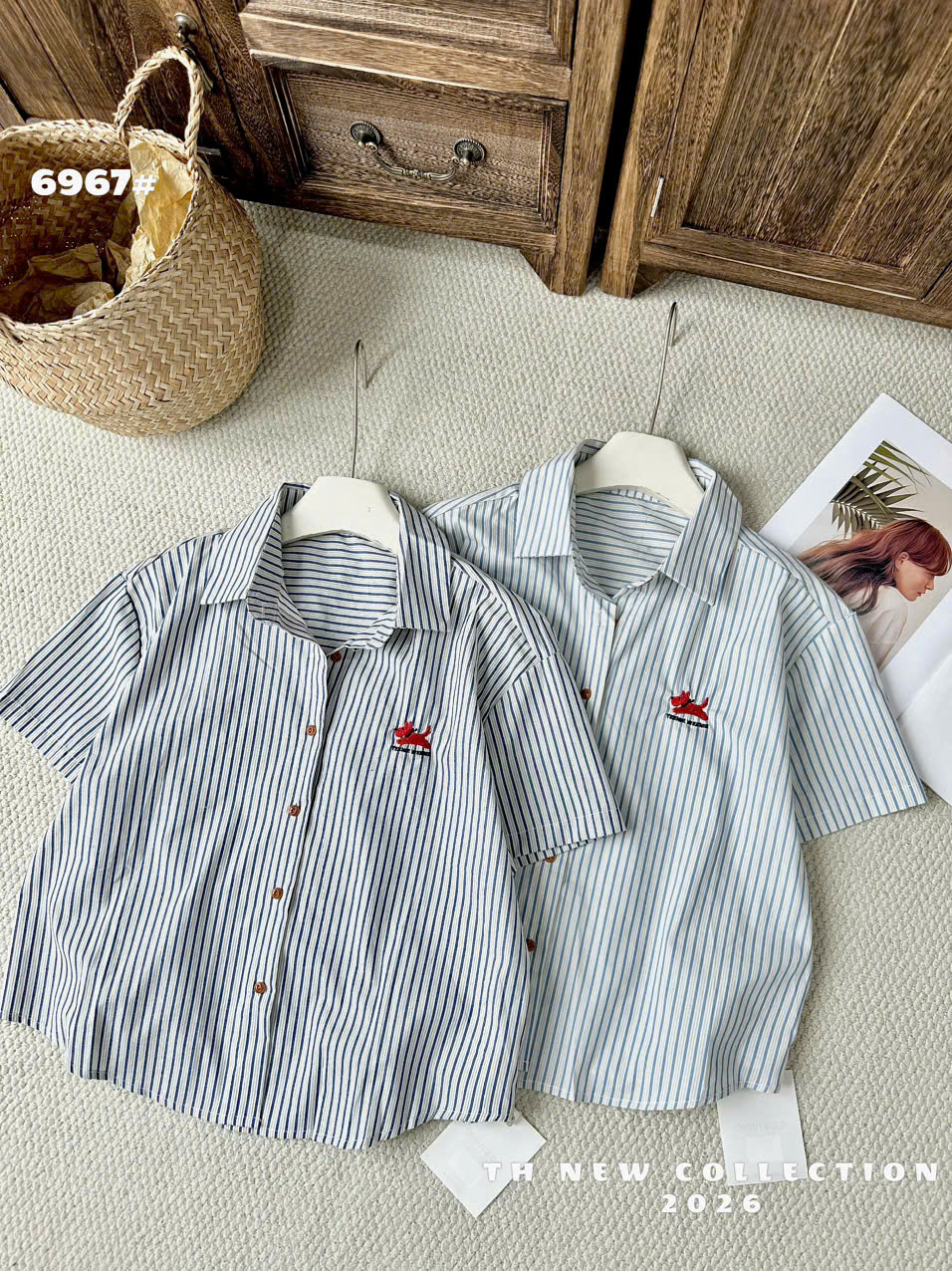 A6967 Áo sơ mi kẻ thêu cún