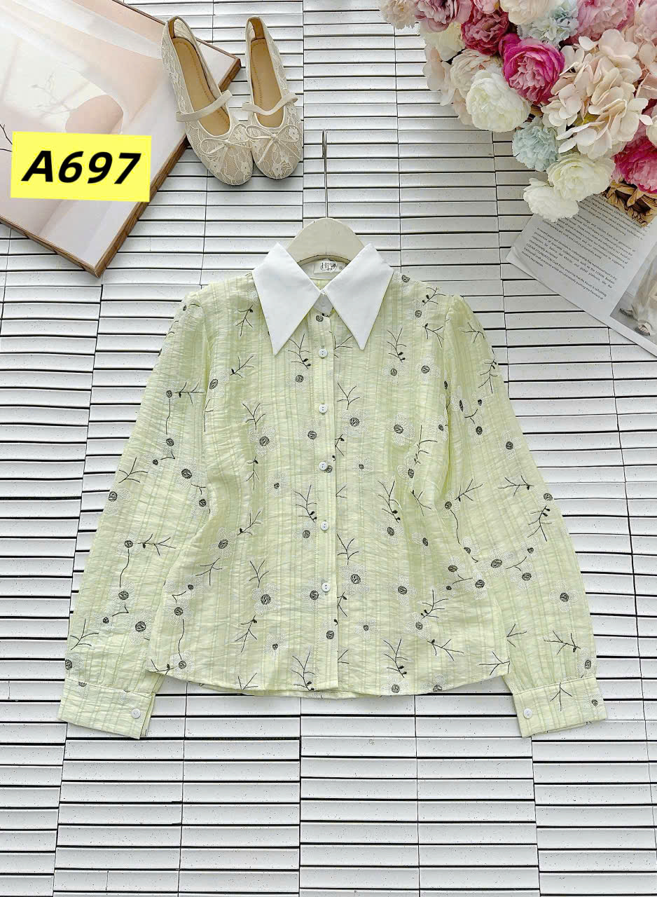 A697 Áo sơ mi hoa cổ trắng dài tay