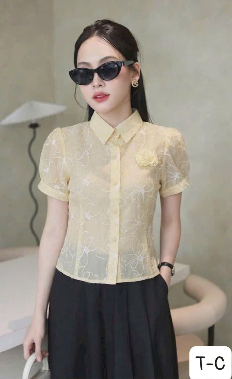 A699 Áo sơ mi thêu nơ hoa ngực