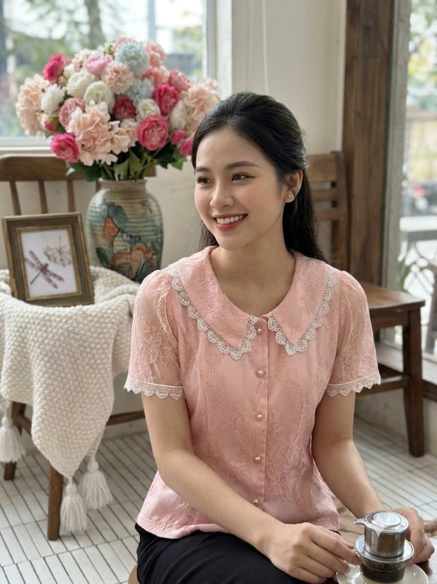 A701 Áo sơ mi cổ ren trắng