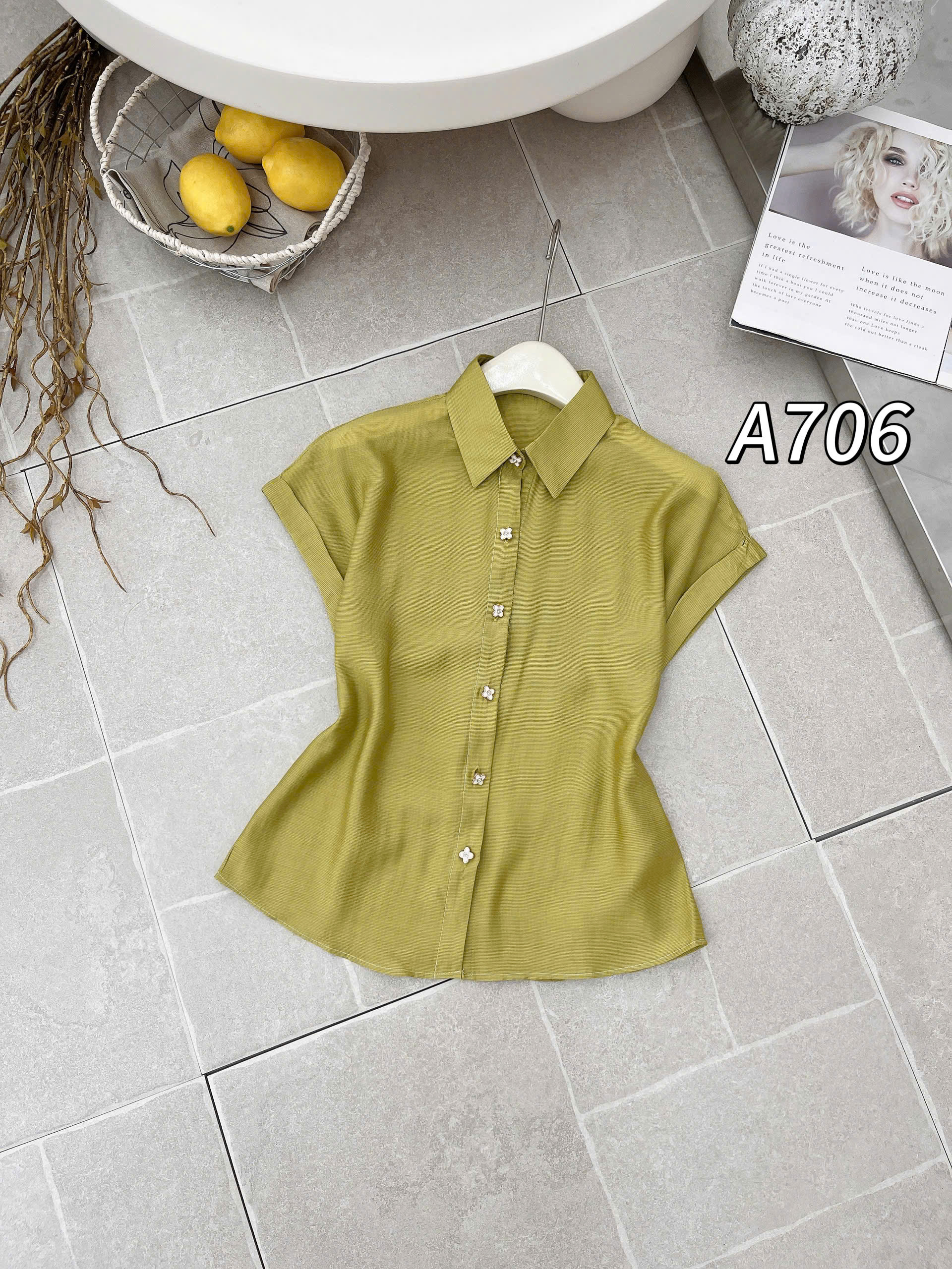A706 Áo sơ mi cộc tay cúc hoa
