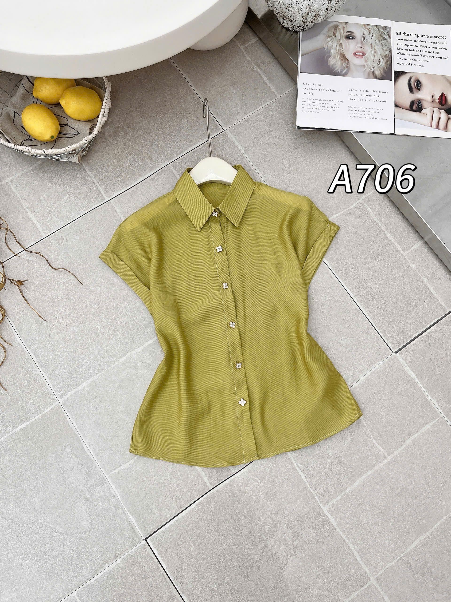A706 Áo sơ mi cộc tay cúc hoa