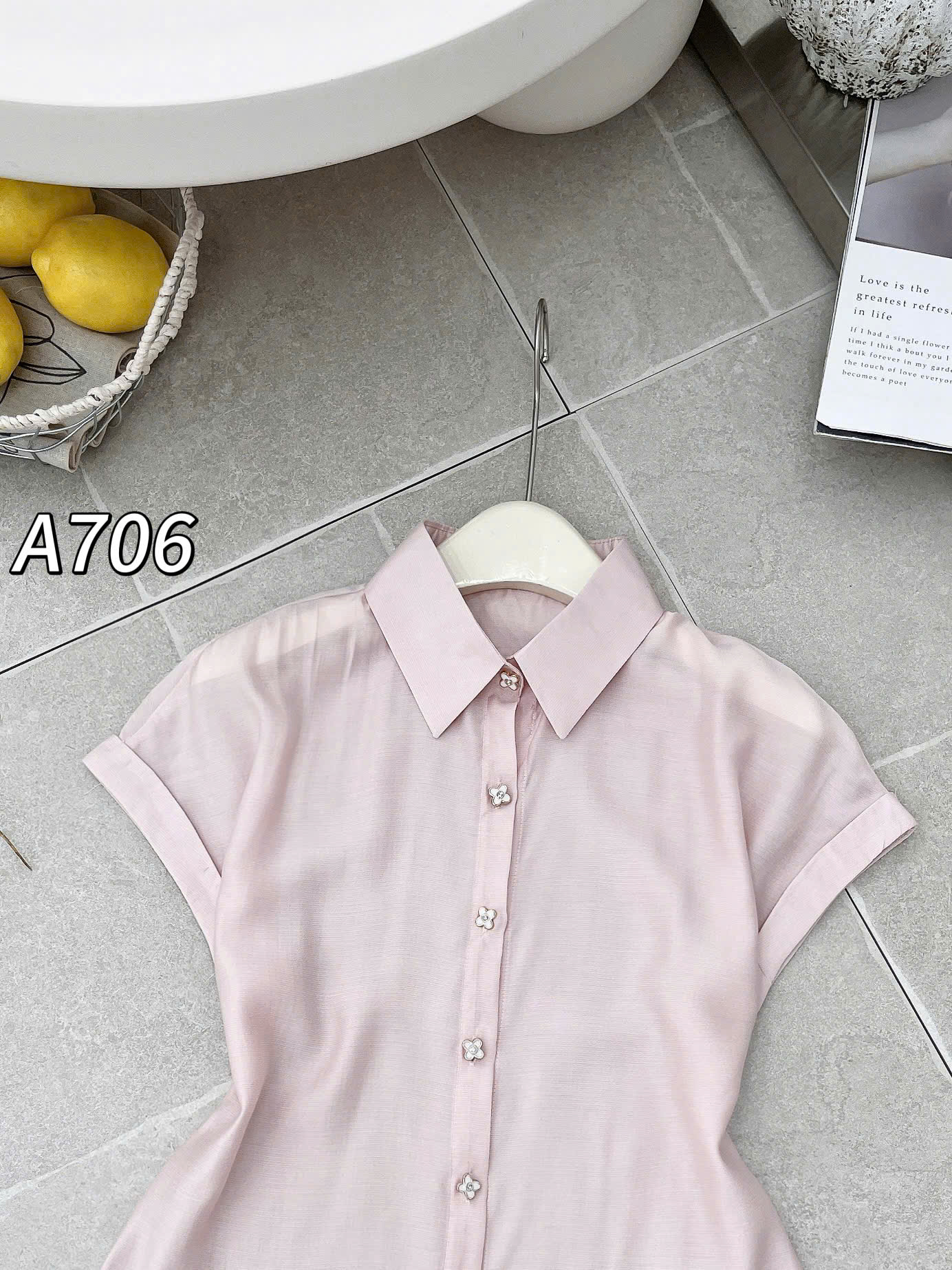 A706 Áo sơ mi cộc tay cúc hoa
