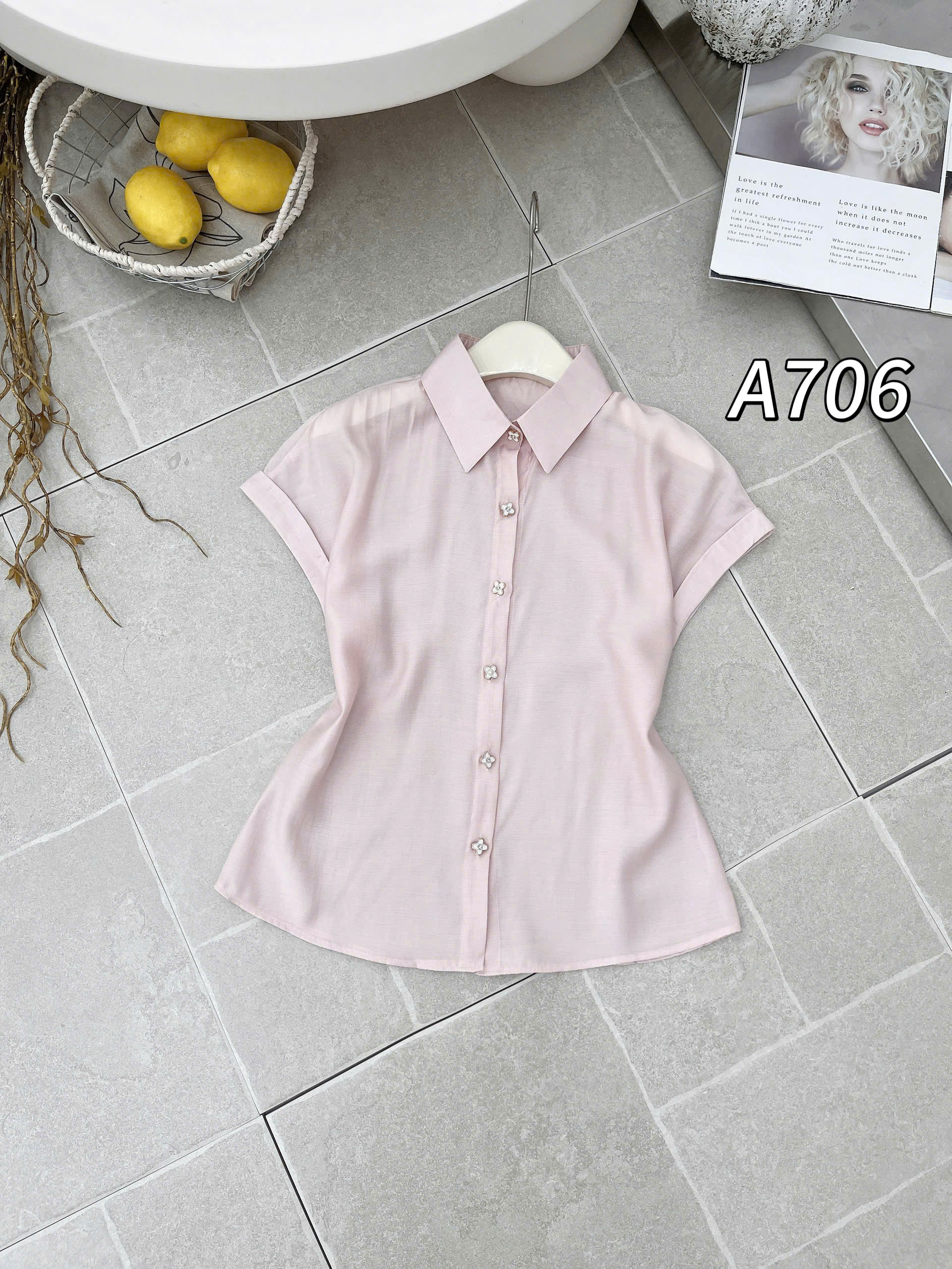 A706 Áo sơ mi cộc tay cúc hoa
